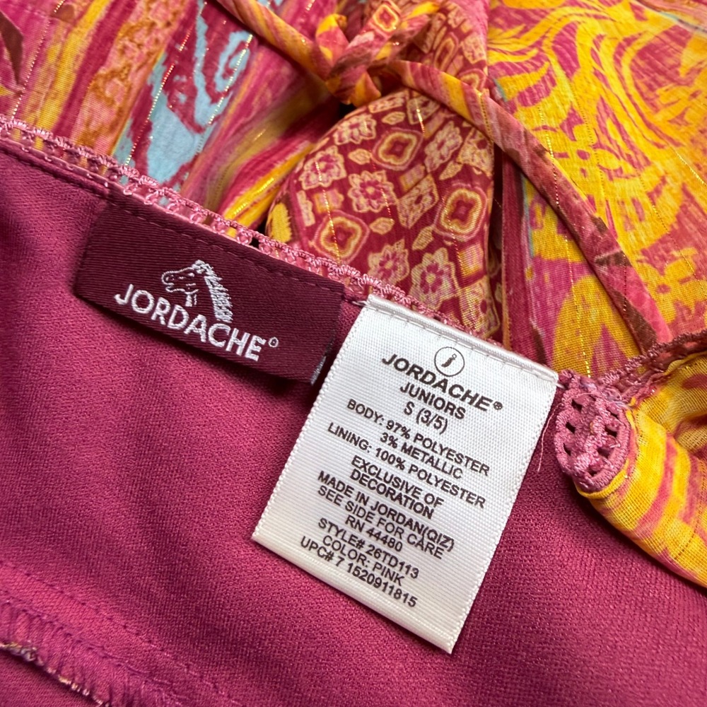 Y2K Pink Yellow Paisley Metallic Empire Waist Cami Top Juniors Small Jordache - Picture 4 of 8